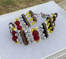 Load image into Gallery viewer, Silver, Red, &amp; Yellow Bracelet

