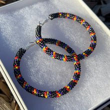 Load image into Gallery viewer, Black with Rainbow Accent Hoop Earrings
